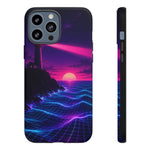 Neon Lighthouse Grid Ocean Art Tough Phone Case