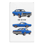 1966 GTO Wall Flag Banner 34x56 Blue Hardtop Redline Tires 3 View