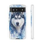 Husky Watercolor Art Tough Phone Case - Icy Blue Dog Portrait