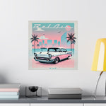 1957 Chevy Bel Air Poster Miami Retro Vaporwave Classic Car Sunset Wall Art
