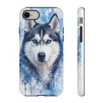 Husky Watercolor Art Tough Phone Case - Icy Blue Dog Portrait