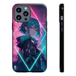 Anime Girl Phone Case Teal, Neon Kanji Calm Gradient Tough Cover