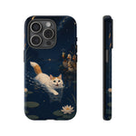 Turkish Van Swimming Cat Tough Case | Whimsical Night Pond, Lily Pads, Ducks