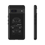 MX-5 Roadster Blueprint Miata Phone Case Featuring Front Side and Rear Views