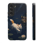 Turkish Van Swimming Cat Tough Case | Whimsical Night Pond, Lily Pads, Ducks