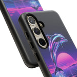 Neon Dolphin Retro Wave Tough Case | Vaporwave Japanese Text, 80s Synth Sunset