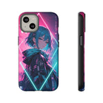 Anime Girl Phone Case Teal, Neon Kanji Calm Gradient Tough Cover