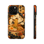Ramen Cat Phone Case, Slurping Noodles Folk Art Cover, Gift