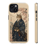 Samurai Cat Phone Case, Cherry Blossom Katana Art Cover