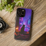 Lo-Fi Cat Neon Rain Window Vaporwave Art Tough Phone Case