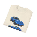 Blue 1973 Corvette Illustration T-Shirt | Classic Sports Car Trio