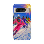 Retro Skiers Phone Case | Neon 80s Skiing Tough Cover