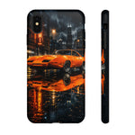 Orange Daytona Phone Case, Rainy City Night Muscle Car Tough Cover