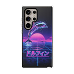 Neon Dolphin Retro Wave Tough Case | Vaporwave Japanese Text, 80s Synth Sunset
