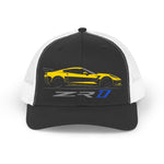 Yellow C7 ZR1 Sports Car Trucker Hat | Retro Racing Mesh Cap for Vette Fans