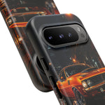 Orange Cuda Phone Case, Rainy City Night Muscle Car Tough Cover