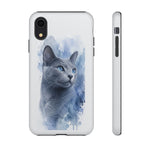 Russian Blue Cat Watercolor Portrait Tough Phone Case - Silver