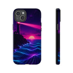Neon Lighthouse Grid Ocean Art Tough Phone Case