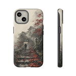 Autumn Temple Steps phone case | Japanese watercolor landscape cover