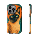 Siamese Cat Retro Halftone Portrait Case - Orange Teal Print