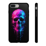 Neon Glitch Skull Phone Case, Dripping Paint Scanline Cover