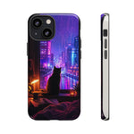 Lo-Fi Cat Neon Rain Window Vaporwave Art Tough Phone Case