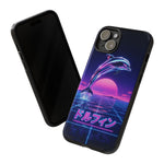 Neon Dolphin Retro Wave Tough Case | Vaporwave Japanese Text, 80s Synth Sunset