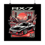 RX-7 FD Poster JDM Black Rotary Engine Car Tokyo Temple Cherry Blossom Art