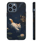 Turkish Van Swimming Cat Tough Case | Whimsical Night Pond, Lily Pads, Ducks