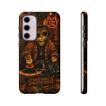 DJ Cat Phone Case, Glowing Turntables Folk Art Cover