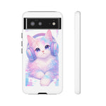 Pastel Cat Phone Case, Headphones Glitch Color Block Cover