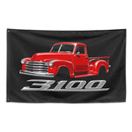 1953 Chevy 3100 Pickup Wall Flag Banner 34x56 Red Stepside Classic Truck