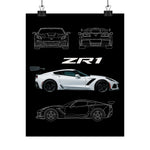 Chevy C7 ZR1 Poster Wall Art Print Supercar Blueprint Garage Decor