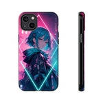 Anime Girl Phone Case Teal, Neon Kanji Calm Gradient Tough Cover