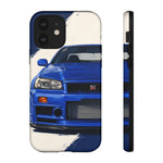 R34 Skyline GT-R Bayside Blue Tough Phone Case for 90s JDM Fans