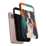 Boston Terrier Pop-Art Portrait Tough Phone Case - Teal Orange