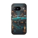 Vintage Teal 1957 Bel Air Classic Car Tough Case | Retro Rainy City Phone Cover
