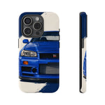 R34 Skyline GT-R Bayside Blue Tough Phone Case for 90s JDM Fans