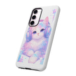 Pastel Cat Phone Case, Headphones Glitch Color Block Cover