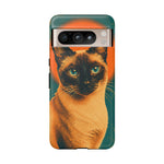 Siamese Cat Retro Halftone Portrait Case - Orange Teal Print