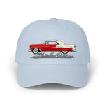 1955 Bel Air Convertible Dad Hat Classic Car Cap Adjustable Strap Red Cream