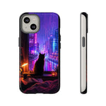 Lo-Fi Cat Neon Rain Window Vaporwave Art Tough Phone Case