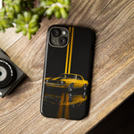 Yellow Camaro Z28 Phone Case, Classic Muscle Car Studio Stripe Cover