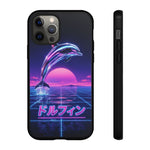 Neon Dolphin Retro Wave Tough Case | Vaporwave Japanese Text, 80s Synth Sunset