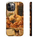 Sleeping French Bulldog with Croissants phone case | cute bakery scene
