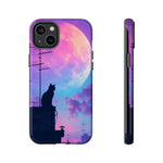 Silhouette Cat Moon Phone Case | Purple Pink Sky Vaporwave Cover