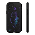Glitch Owl Silhouette Art Tough Phone Case - Violet Teal