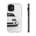 White MK4 Supra Phone Case, Retro 90s JDM Tough Cover for Car Enthusiasts