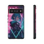 Anime Girl Phone Case Teal, Neon Kanji Calm Gradient Tough Cover