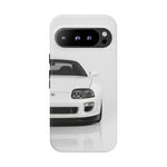 White MK4 Supra Phone Case, Retro 90s JDM Tough Cover for Car Enthusiasts